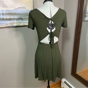 Altar’d State Olive Green Mini Skater Open Back Dress Women Medium